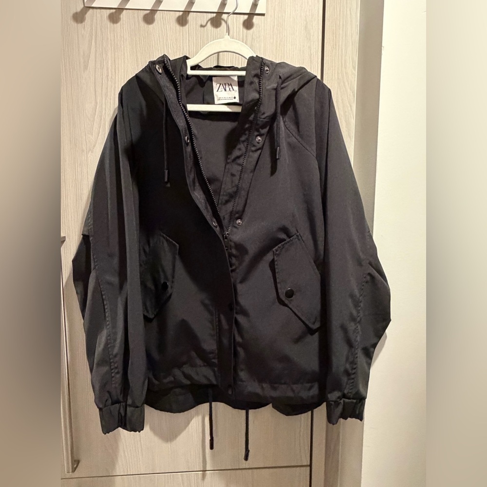Brand New Zara Black Oversized Waterproof Water Repellent Hooded Parka Jacket - Picture 5 of 8